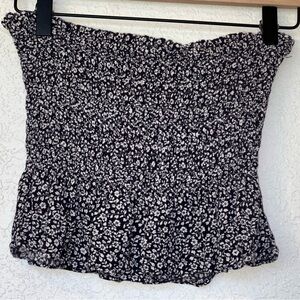 American Eagle Navy Blue and White Floral Smocked Tube Top